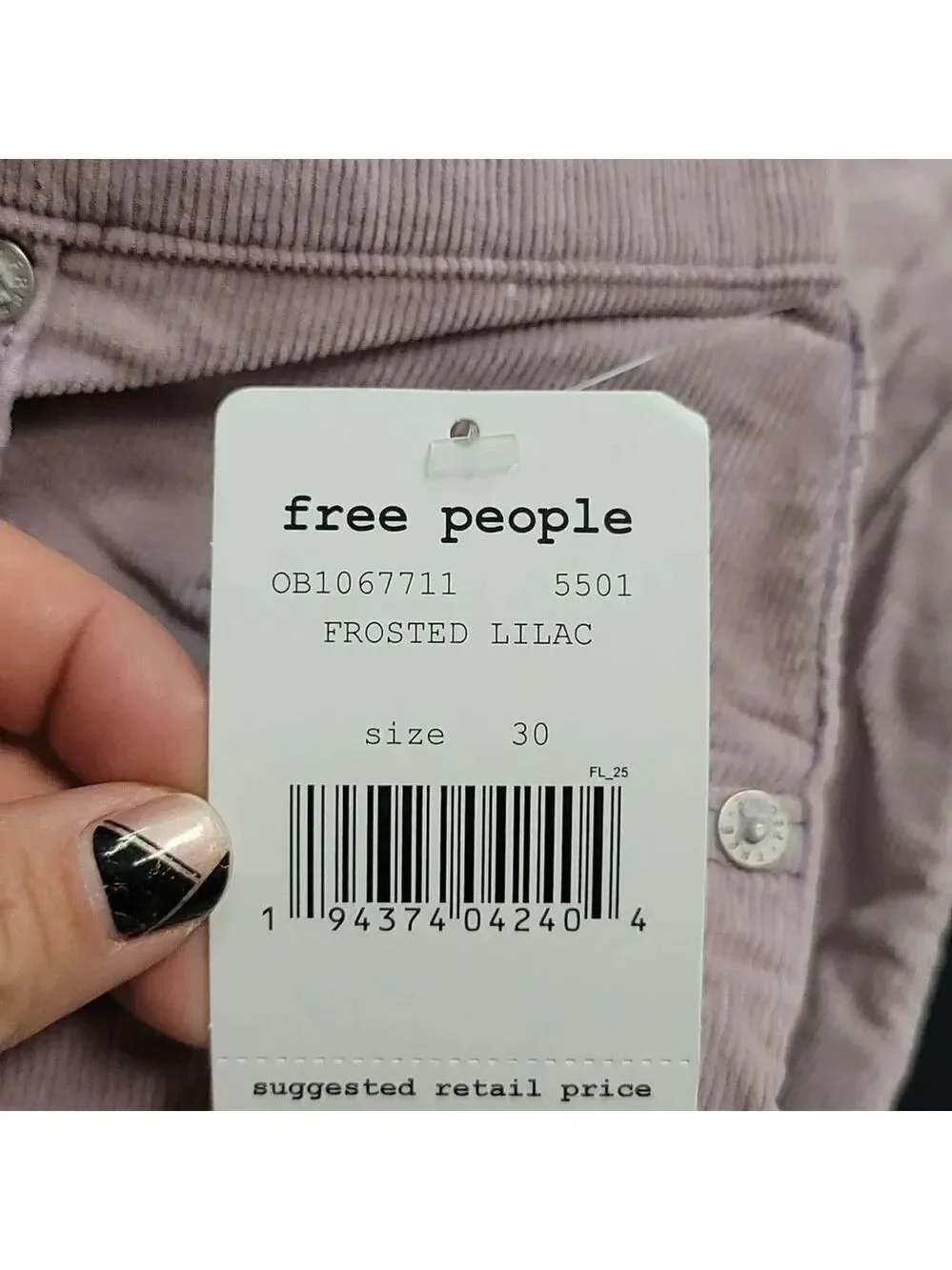 Free People Women's Sun Chaser Corduroy Skinny Ankle Jeans In Frosted Lilac